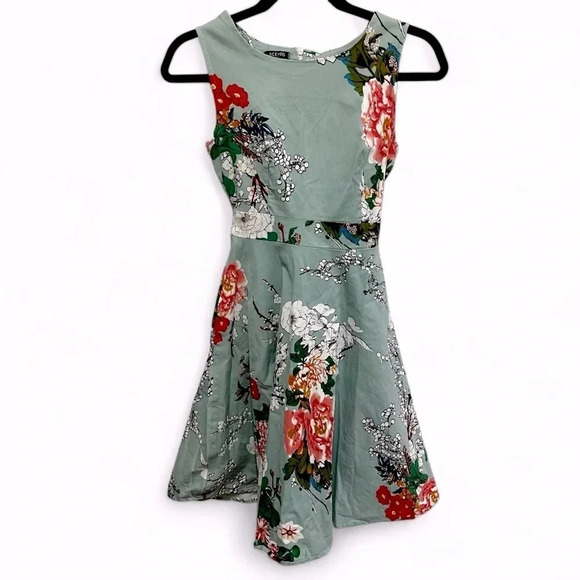 Acevog sleeveless floral fit & flare dress with tie belt full skirt size small - Picture 1 of 9